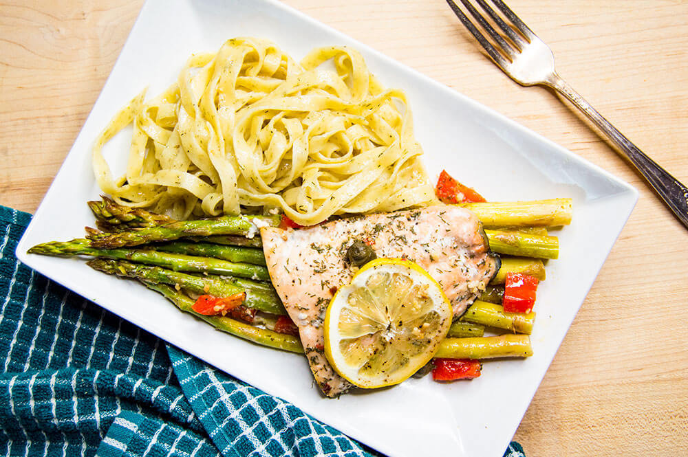 Lemon Dill Salmon with Capers & Asparagus | The Starving Chef